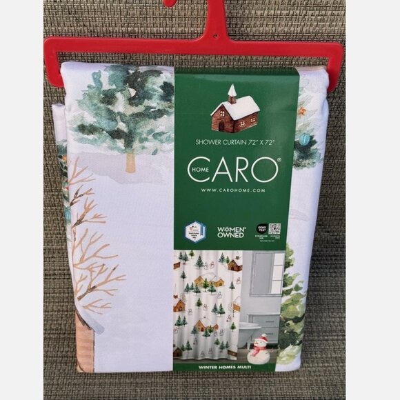 CARO Merry Christmas Evergreens Farmhouse Polyester Cotton Fabric Shower Curtain - Picture 2 of 6